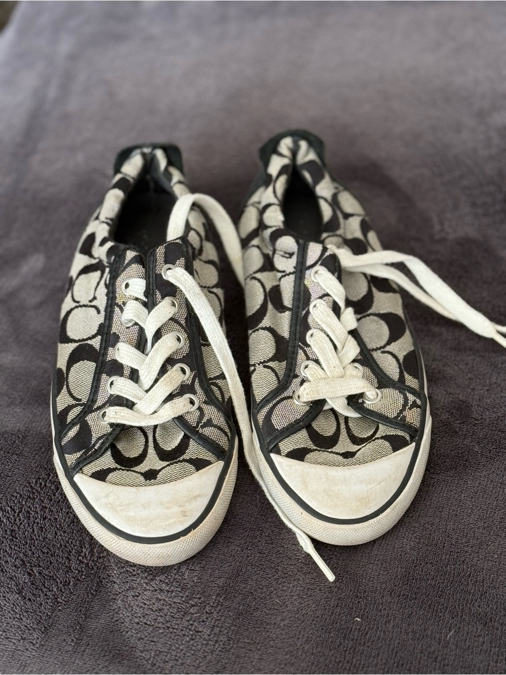 Coach Signature Monogram Low-Top Sneakers in Black & Cream